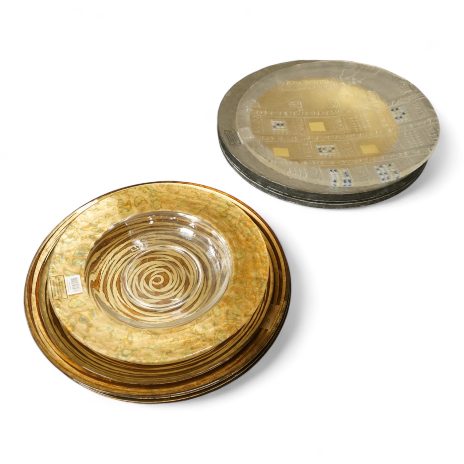 Deborah Timperley, a Studio art glass dish, 34cm, together with ten Carnelian studio glass dishes, largest 37cm